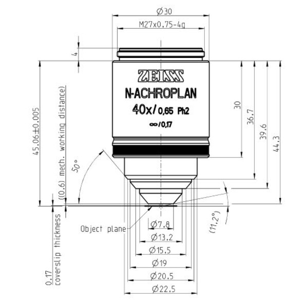 ZEISS objetivo Objektiv N-Achroplan 40x/0,65 Ph2 M27