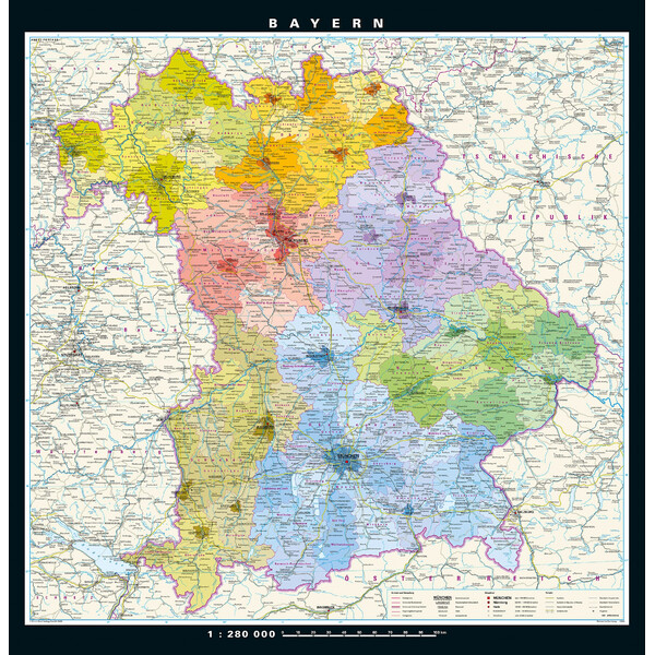 PONS Mapa regional Bayern fisicamente e politicamente (148 x 150 cm)