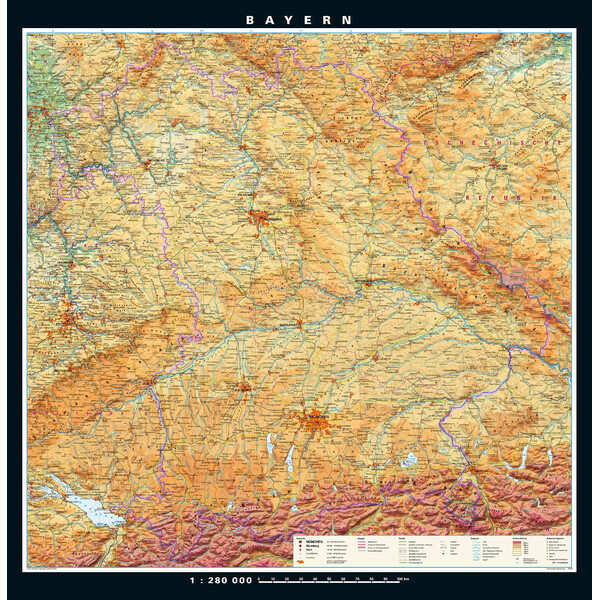 PONS Mapa regional Bayern fisicamente e politicamente (148 x 150 cm)