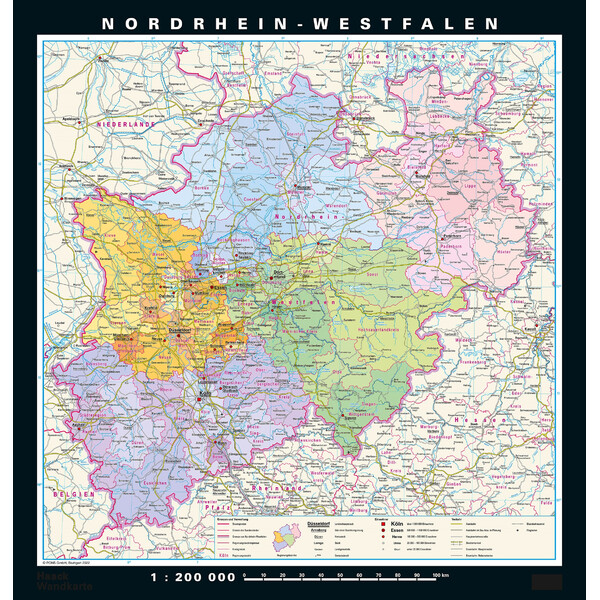 PONS Mapa regional Renânia do Norte-Vestefália fisicamente e politicamente (148 x 155 cm)