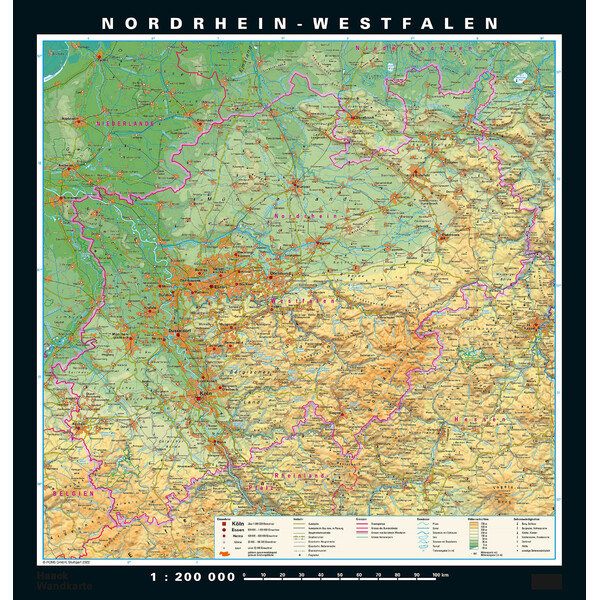 PONS Mapa regional Nordrhein-Westfalen physisch/politisch (148 x 155 cm)