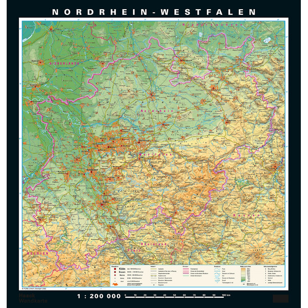 PONS Mapa regional Renânia do Norte-Vestefália fisicamente e politicamente (148 x 155 cm)
