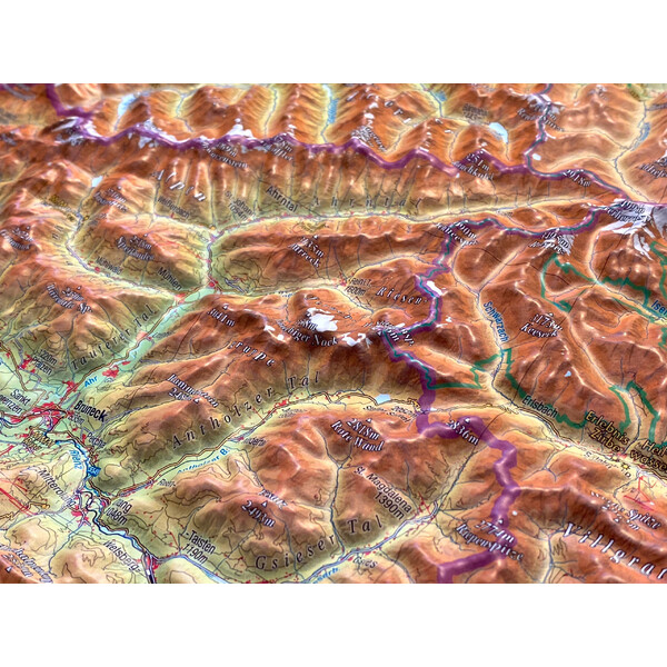 Georelief Mapa regional Tirol (78 x 58 cm) 3D Reliefkarte mit Holzrahmen