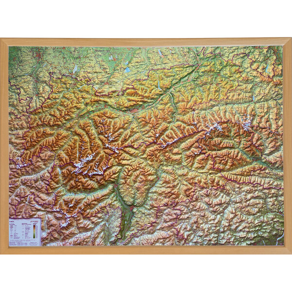 Georelief Mapa em relevo 3D do Tirol (78 x 58 cm) com Quadro de madeira