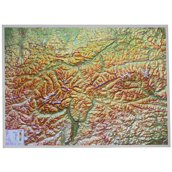 Georelief Mapa em relevo 3D do Tirol (77 x 57 cm) com Armações em alumínio