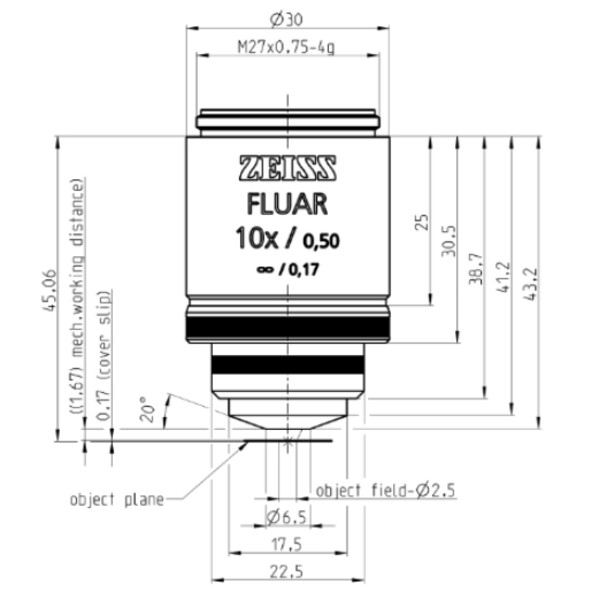 ZEISS objetivo Objektiv Fluar 10x/0,5, wd=1,6mm