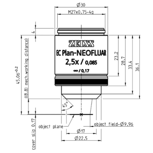 ZEISS objetivo Objetiva EC Plan-Neofluar, 2.5x/0.085 wd=8.8mm
