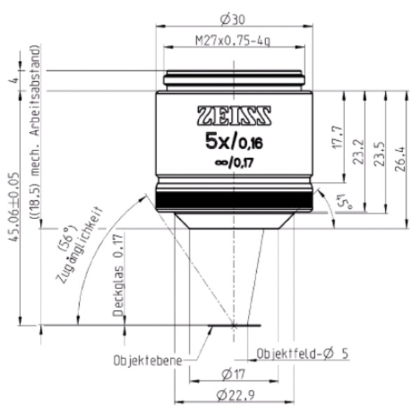 ZEISS objetivo Objetiva EC Plan-Neofluar, 5x/0,16 wd= 8,5mm