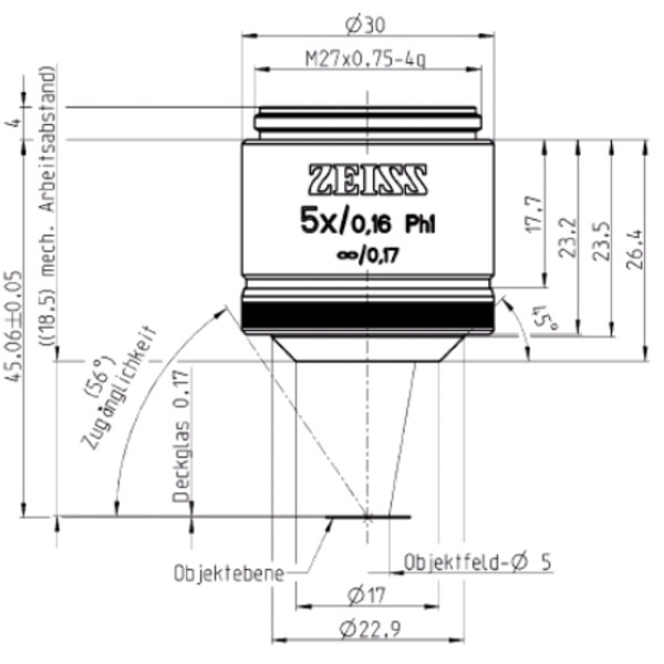 ZEISS objetivo Objektiv EC Plan-Neofluar, Ph1  5x/0,16 wd=18,5mm