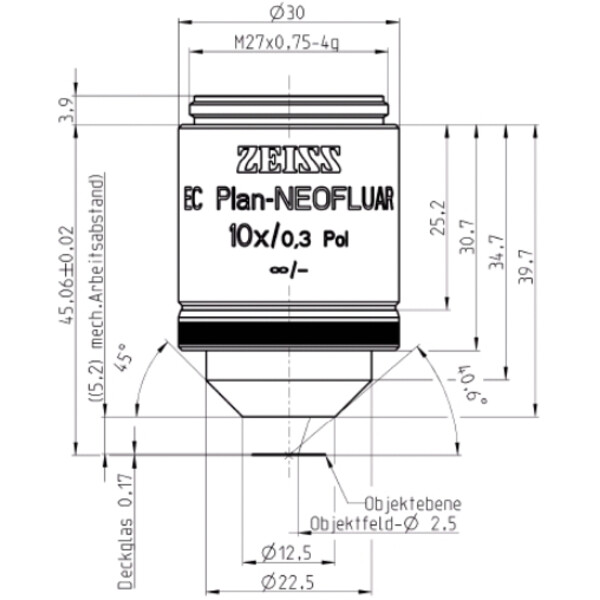 ZEISS Objetivo EC Plan-Neofluar, POL, 10x/0.3 Pol wd=5.2mm