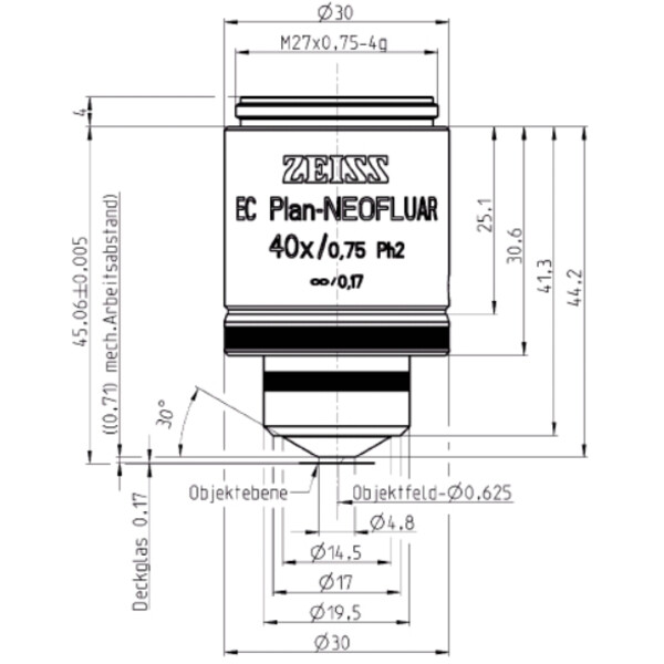 ZEISS Plano objetivo CE-Neofluar,Ph2 , 40x/0.75, wd=0.71