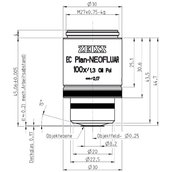 ZEISS objetivo Objektiv EC Plan-Neofluar, POL, 100x/1,30 Oil  wd=0,20mm