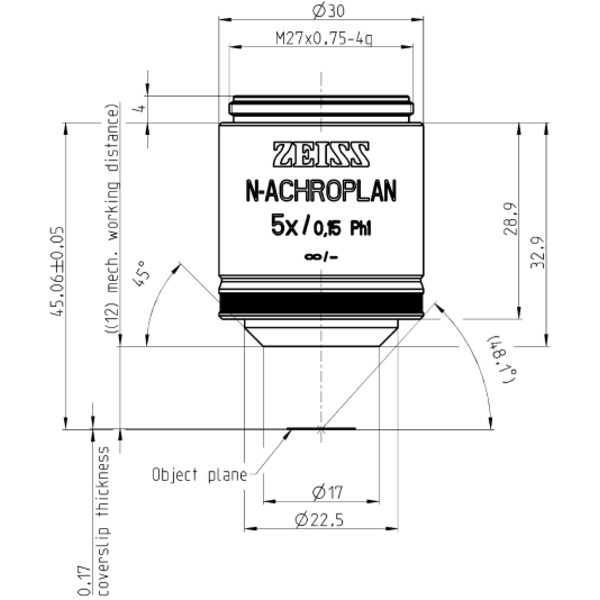 ZEISS Objetivo N-Achroplan 5x/0.15 Ph1 wd=12.0mm