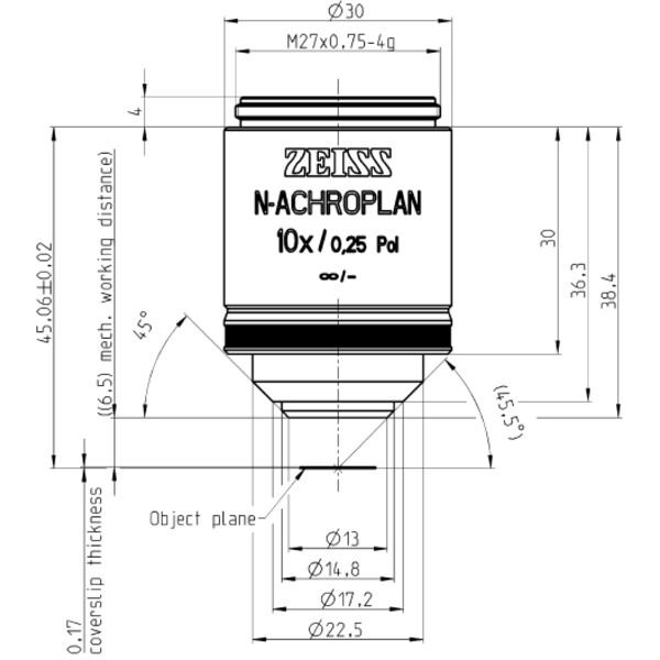 ZEISS Objetivo N-Achroplan 10x/0.25 Pol wd=6.5mm