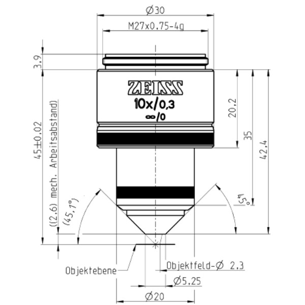 ZEISS Objetivo W N-Achroplan 10x/0.3 wd=2.6mm