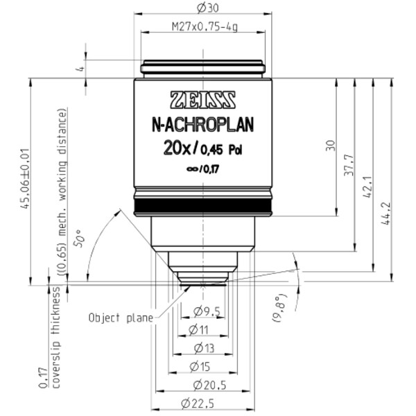 ZEISS Objetivo N-Achroplan 20x/0.45 Pol wd=0.63mm