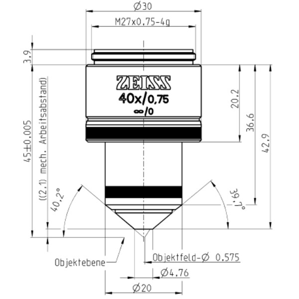 ZEISS Objetivo W N-Achroplan 40x/0.75 wd=2.1mm