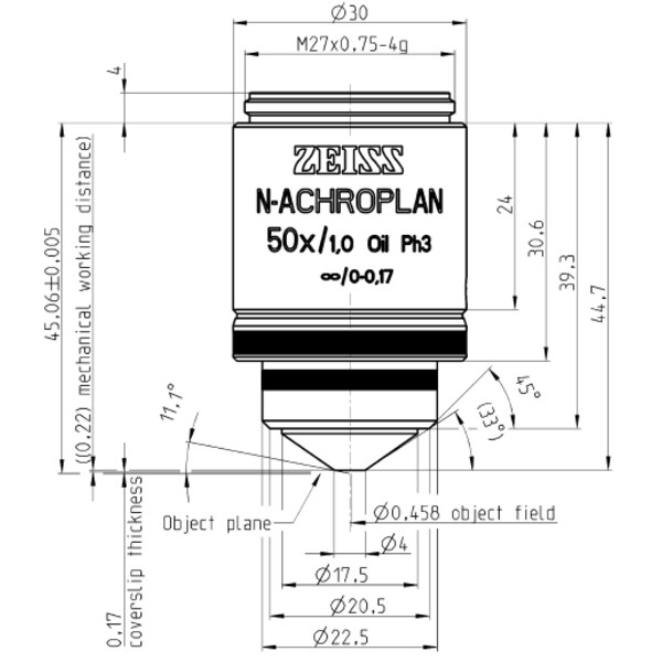 ZEISS Objetivo N-Achroplan 50x/1.0 Oil Ph3 wd=0.22mm