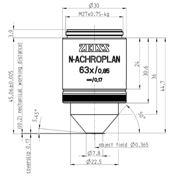 ZEISS Objetivo N-Achroplan 63x/0.85 wd=0.20mm