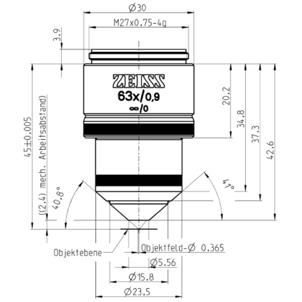 ZEISS objetivo Objektiv W N-Achroplan 63x/0,9 wd=2,4mm