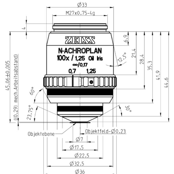 ZEISS objetivo Objektiv N-Achroplan 100x/1,25 Oil Iris wd=0,29mm