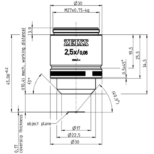 ZEISS objetivo Objetiva A-Plan 2.5x/0.06 wd=10.4mm