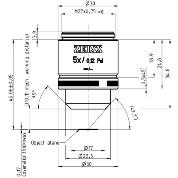 ZEISS objetivo Objektiv A-Plan 5x/0,12 Pol wd=10,1mm