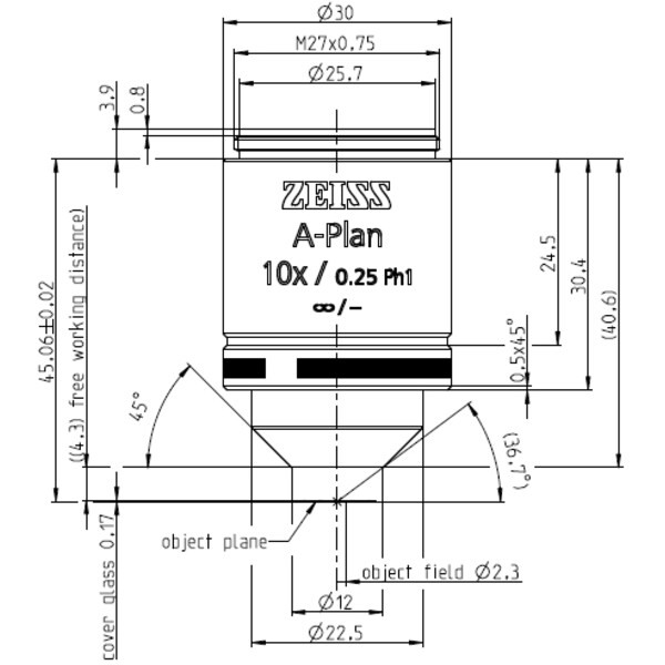 ZEISS Objetivo A-Plan 10x/0.25 Ph1 wd=4.3mm