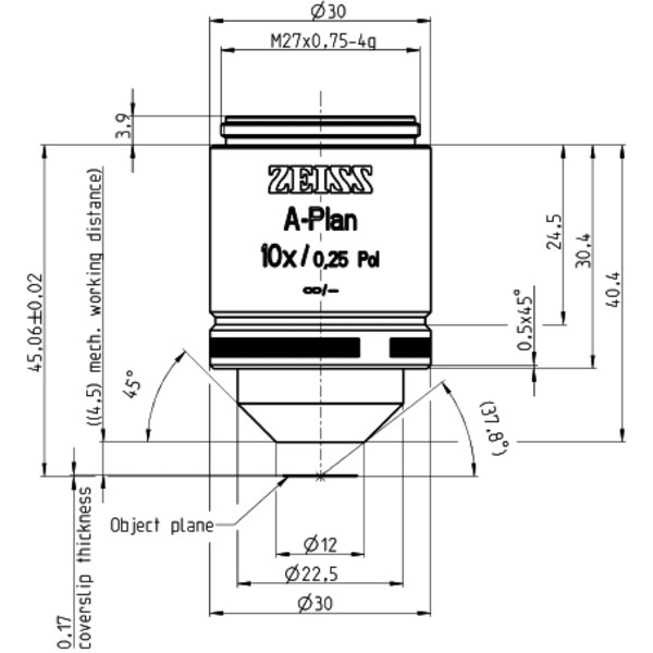 ZEISS objetivo Lente objetiva A-Plan 10x/0.25 Pol wd=4.5mm