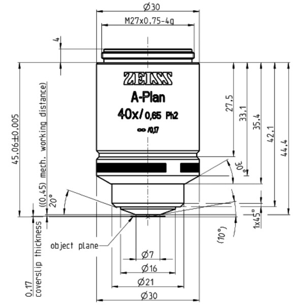 ZEISS Objetivo A-Plan 40x/0.65 Ph2 wd=a=0.45mm