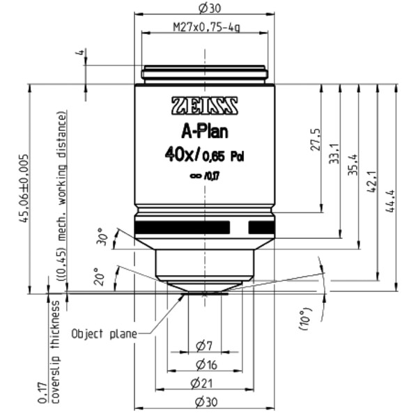 ZEISS objetivo Objektiv A-Plan 40x/0,65 Pol wd=0,45mm