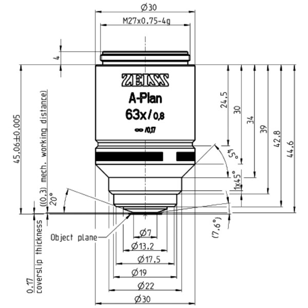 ZEISS objetivo Objektiv A-Plan 63x/0,8 wd=0,30mm