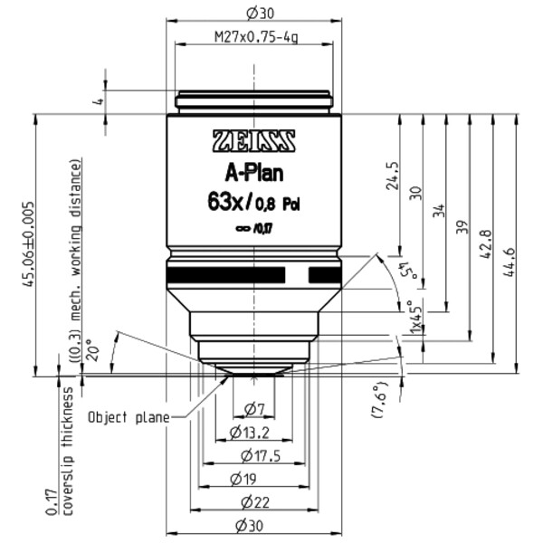 ZEISS Objetivo A-Plan 63x/0.8 Pol wd=0.30mm