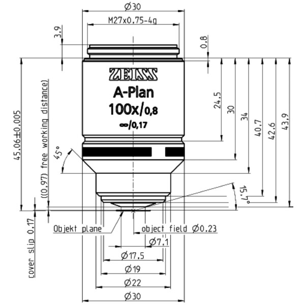 ZEISS Objetivo A-Plan 100x/0.8 wd=0.97mm