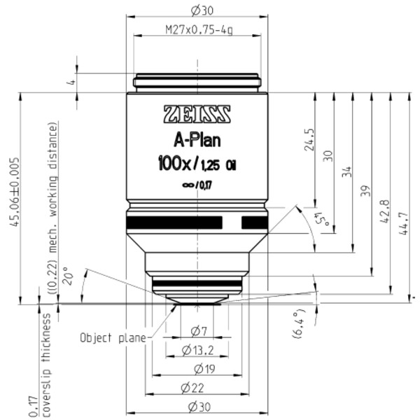 ZEISS Objetivo A-Plan 100x/1.25 Óleo wd=0.22mm