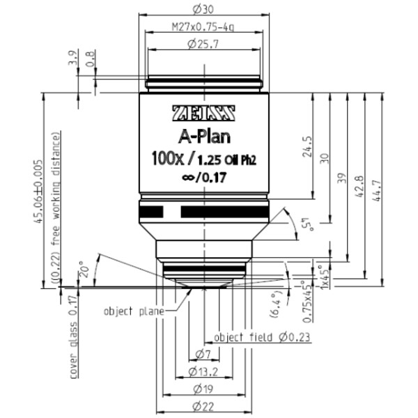 ZEISS objetivo Objetiva A-Plan 100x/1.25 Oil Ph2 wd=0.22mm