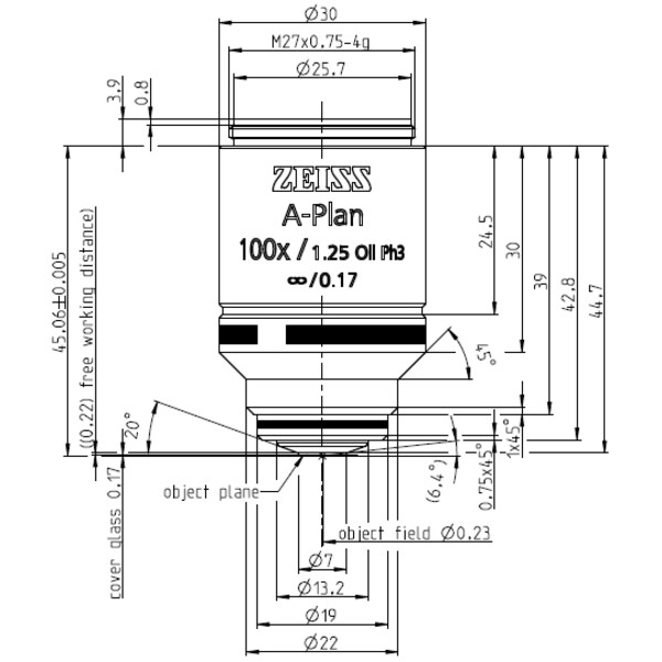 ZEISS Objetivo A-Plan 100x/1.25 Oil Ph3 wd=0.22mm