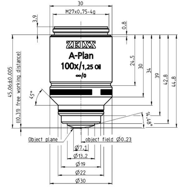 ZEISS Objetivo A-Plan 100x/1.25 Óleo D=0 wd=0.31mm