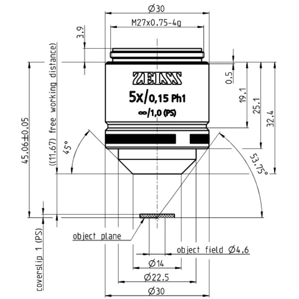 ZEISS Objetivo LD A-Plan 5x/0.15 Ph1 wd=11.7mm
