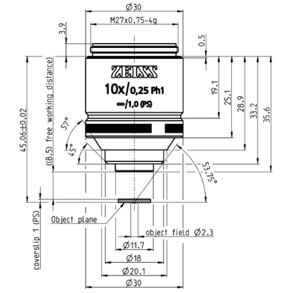 ZEISS objetivo Objektiv LD A-Plan 10x/0,25 Ph1 wd=8,5mm