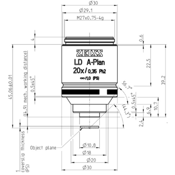 ZEISS Objetivo LD A-Plan 20x/0.35 Ph2 wd=4.9mm