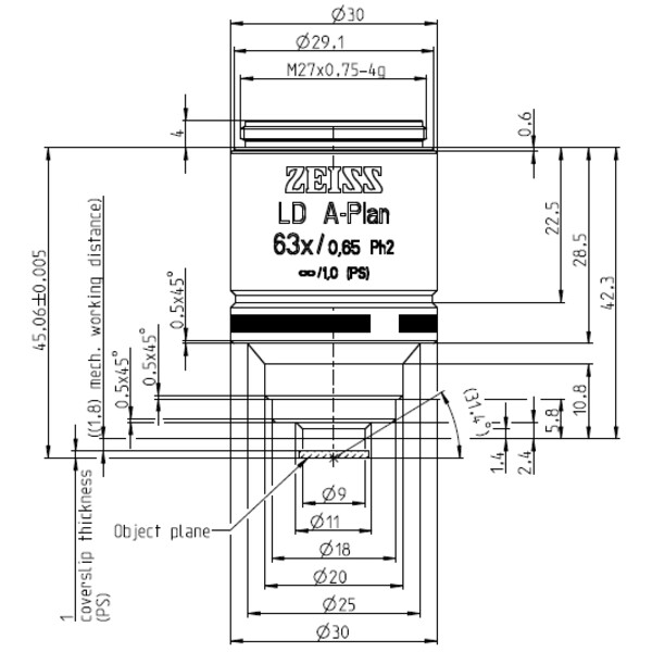 ZEISS Objetivo LD A-Plan 63x/0.65 Ph2 wd=1.8mm