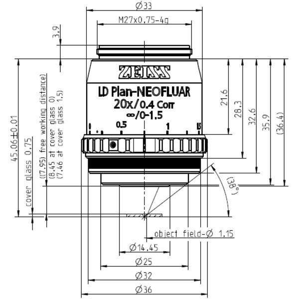 ZEISS objetivo Objektiv LD Plan-Neofluar 20x/0,4 Korr wd=8,4mm