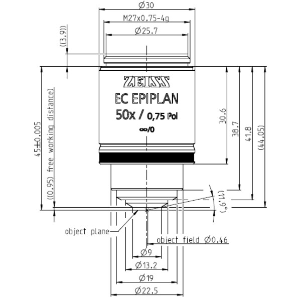 ZEISS objetivo Objektiv EC Epiplan 50x/0,75 Pol wd=1,0mm