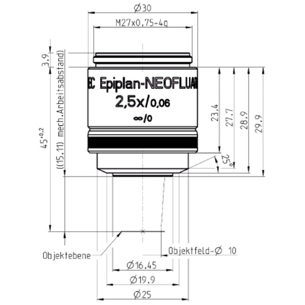 ZEISS objetivo Objetiva CE Epiplan-Neofluar 2.5x/0.06 wd=15.1mm