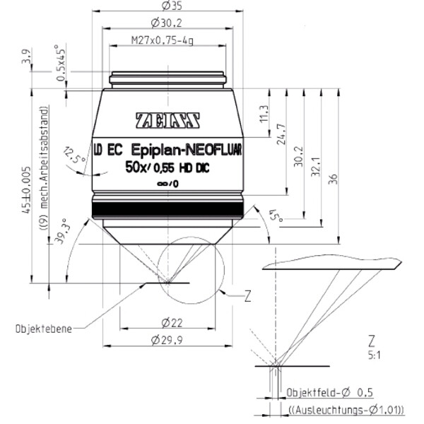 ZEISS objetivo Objektiv LD EC Epiplan-Neofluar 50x/0,55 HD DIC wd=9,0mm