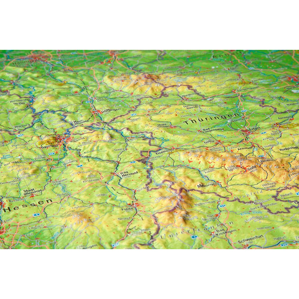 Georelief Mapa Large 3D relief map of Germany with wooden frame (in German)