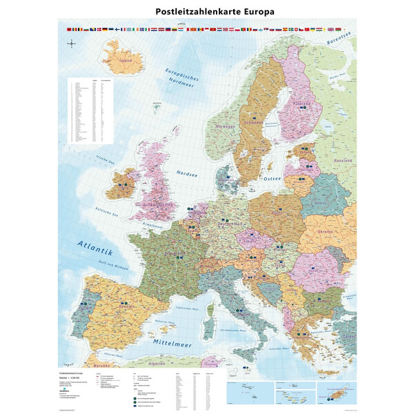GeoMetro mapa de continente Europa Postleitzahlen (90 x 123 cm)