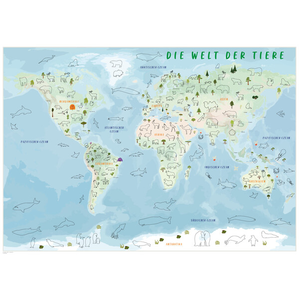 GeoMetro Mapa para crianças O mundo dos animais (84 x 60 cm)