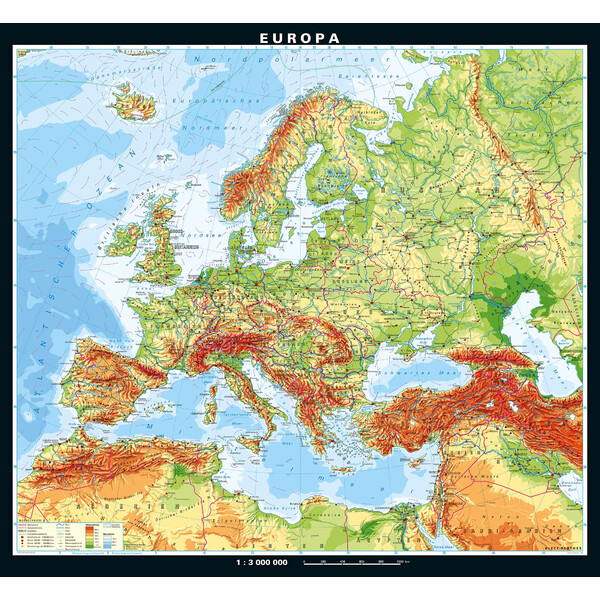 PONS mapa de continente Europa físico (208 x 189 cm)